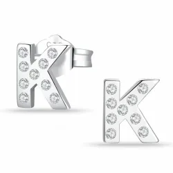 letter k zirkoon oorsteker in zilver - My Letter