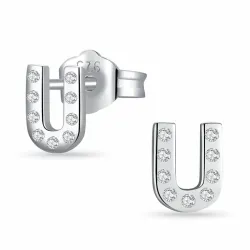 letter u zirkoon oorsteker in zilver