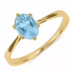 Blauwe aquamarijn solitaire ring in 8 karaat goud