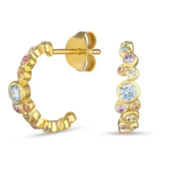 multikleurige zirkoon halfcreool in verguld sterlingzilver - Bubbly Twist