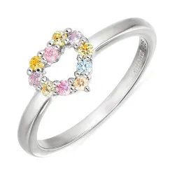 hart veelkleurig zirkoon ring in zilver