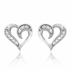 Hart witte zirkoon oorsteker in zilver