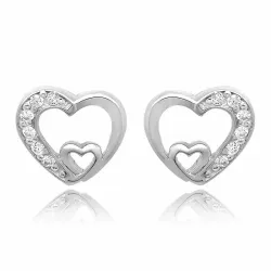 Hart witte zirkoon oorsteker in zilver