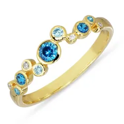 blauwe zirkoon ring in verguld sterlingzilver - Bubbly Twist