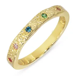 veelkleurig zirkoon ring in verguld sterlingzilver