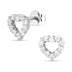 hart zirkoon oorsteker in zilver