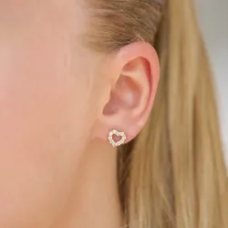 hart multikleurige zirkoon oorsteker in verguld sterlingzilver