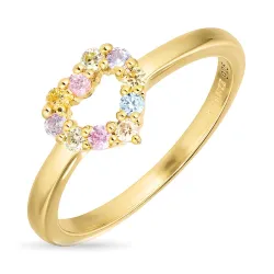 hart veelkleurig zirkoon ring in verguld sterlingzilver