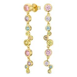 lange veelkleurig zirkoon oorbellen in verguld zilver - Bubbly Twist