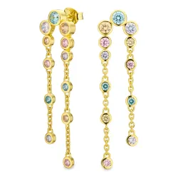 lange veelkleurig zirkoon oorbellen in verguld zilver - Bubbly Twist