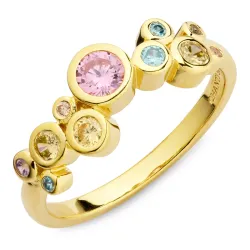 veelkleurig zirkoon ring in verguld sterlingzilver