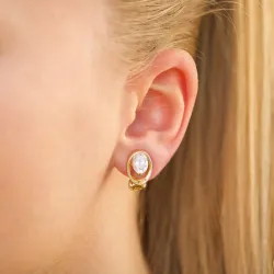 ovaal zirkoon oorclips in verguld sterlingzilver