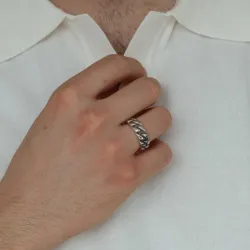 panzer Herenring in geoxideerd sterlingzilver