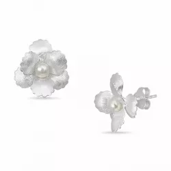 bloem parel oorsteker in zilver