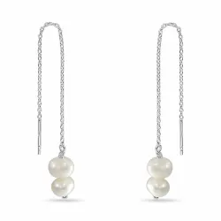 lange parel ketting oorbellen in zilver