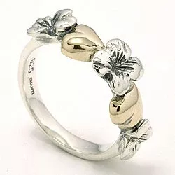 bloem ring in geoxideerd zilver met 8 karaat goud