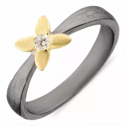bloem ring in zwart gerhodineerd zilver met verguld sterlingzilver