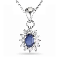 rozet saffier ketting in zilver met hanger in zilver