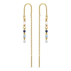 lange blauwe emaille ketting oorbellen in verguld sterlingzilver
