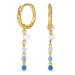 13 mm lange blauwe creool in verguld zilver