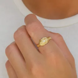 breed zirkoon ring in verguld sterlingzilver - Lumé Etched