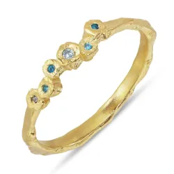 blauwe zirkoon ring in verguld sterlingzilver - Bubbly Twist