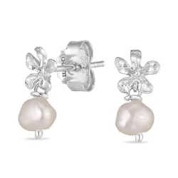 bloem parel oorbellen in zilver - Lumé Etched
