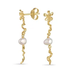 parel oorbellen in verguld sterlingzilver - Lumé Etched