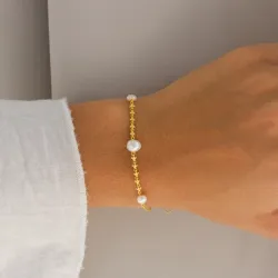 parel armband in verguld sterlingzilver 16 plus 3 cm x 6,9 mm