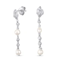 lange parel oorbellen in zilver - Lumé Etched