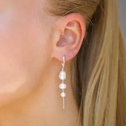 lange parel oorbellen in zilver - Lumé Etched