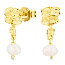 parel oorbellen in verguld zilver - Lumé Etched