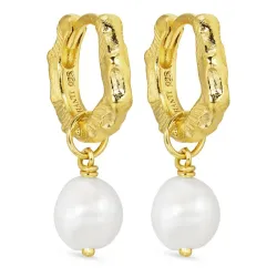 13 mm parel creool in verguld sterlingzilver - Lumé Etched