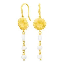 lange bloem ketting oorbellen in verguld messing - Eliné