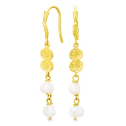 parel ketting oorbellen in verguld messing - Eliné