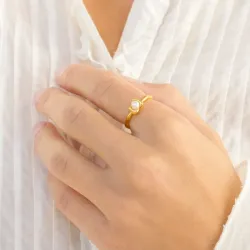 parel ring in verguld messing - Eliné