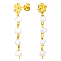 bloem parel ketting oorbellen in verguld messing - Eliné