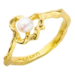 parel ring in verguld messing - Eliné