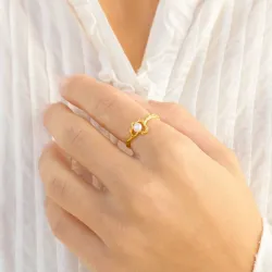 parel ring in verguld messing - Eliné