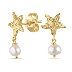 zeester parel oorbellen in verguld messing - Eliné