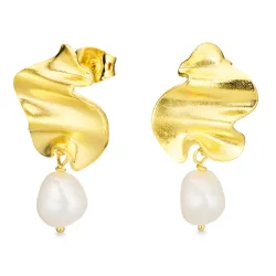 parel oorbellen in verguld messing - Eliné