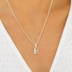 letter e zirkoon hanger in zilver - My Letter