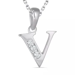 letter v zirkoon ketting in zilver met hanger in zilver - My Letter