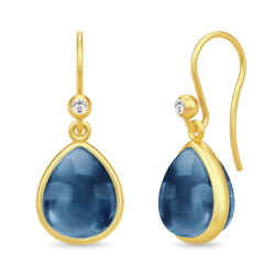 Julie Sandlau Paloma oorbellen in verguld sterlingzilver donkerblauw kristal witte zirkoon