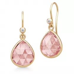 Julie Sandlau Lea druppelvormig roze kristal oorbellen in verguld sterlingzilver roze kristal witte zirkoon