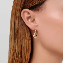 Julie Sandlau Lea oorbellen in verguld sterlingzilver roze kristal witte zirkoon