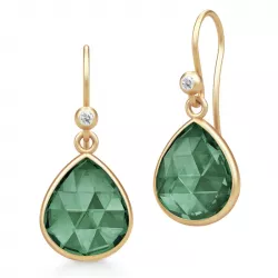 Julie Sandlau druppelvormig groene kristal oorbellen in verguld sterlingzilver groen kristal witte zirkoon