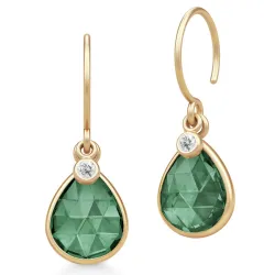 Julie Sandlau Leela oorbellen in verguld sterlingzilver groen kristal witte zirkoon