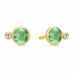 Julie Sandlau Prime oorsteker in verguld sterlingzilver groen kristal witte zirkoon