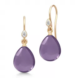 Julie Sandlau paarse oorbellen in verguld sterlingzilver paarse kristal witte zirkoon